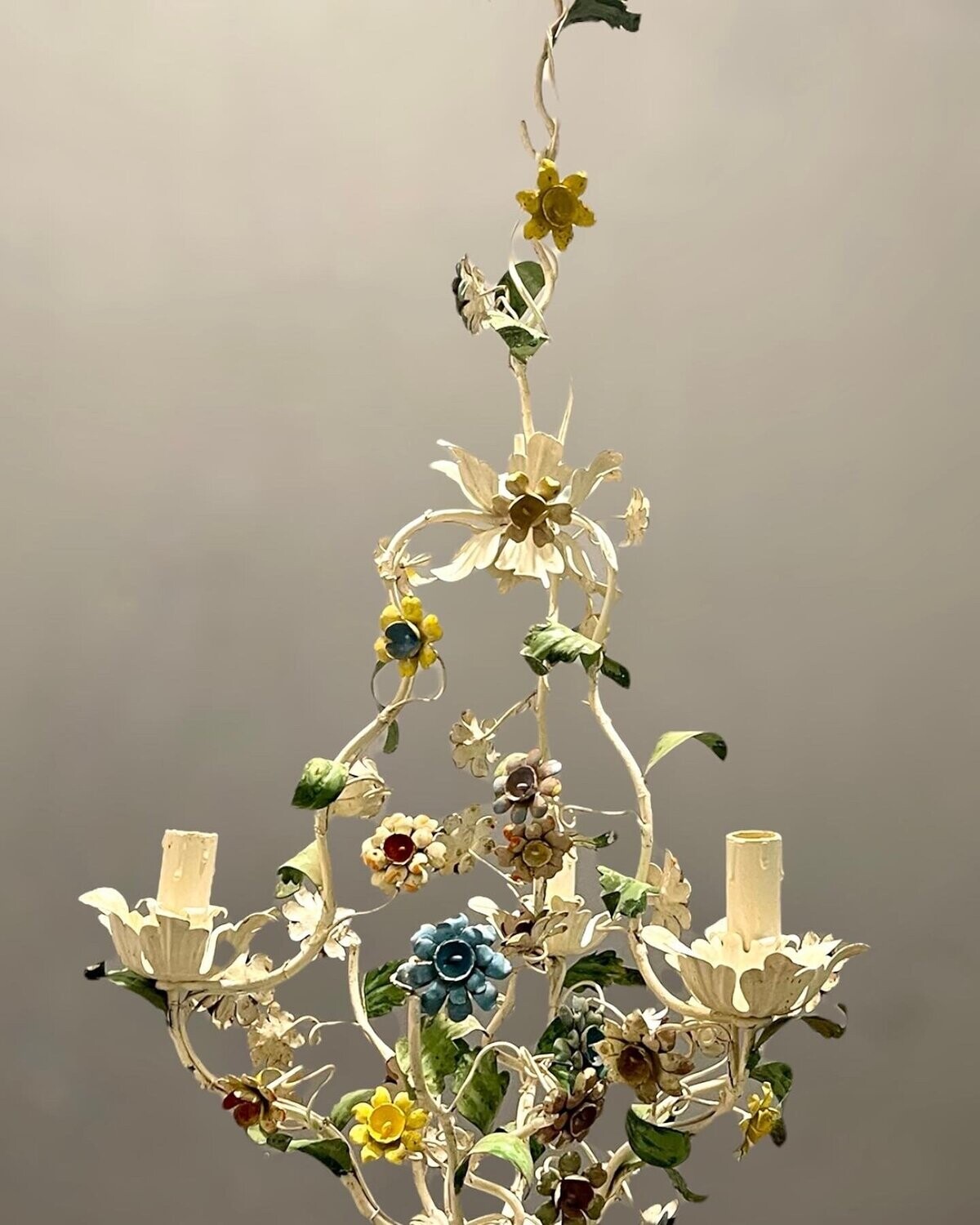 Italian Tole Flower Chandelier, 1960s