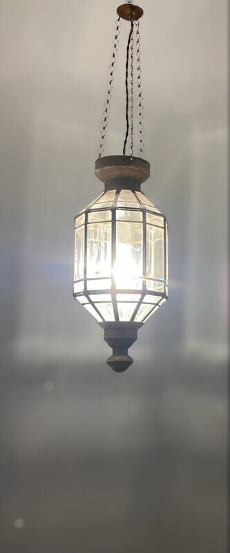 Antique Italian Bronze and Glass Pendant