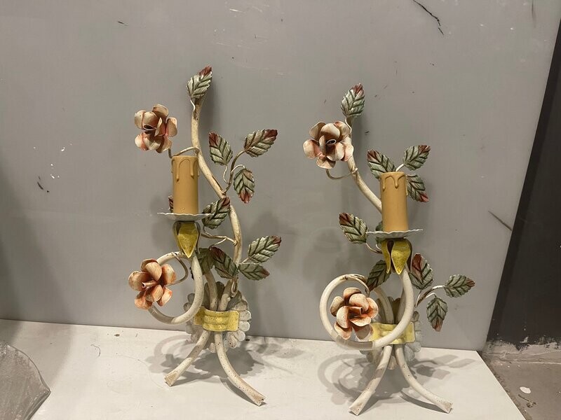 Italian Tole Flower Sconces, Set of 2