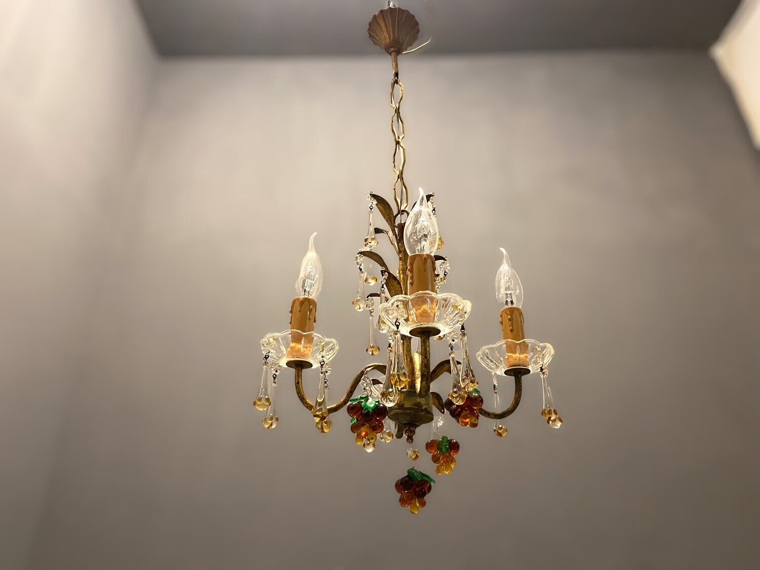 Italian Gold Gilded Murano Glass Fruit Chandelier