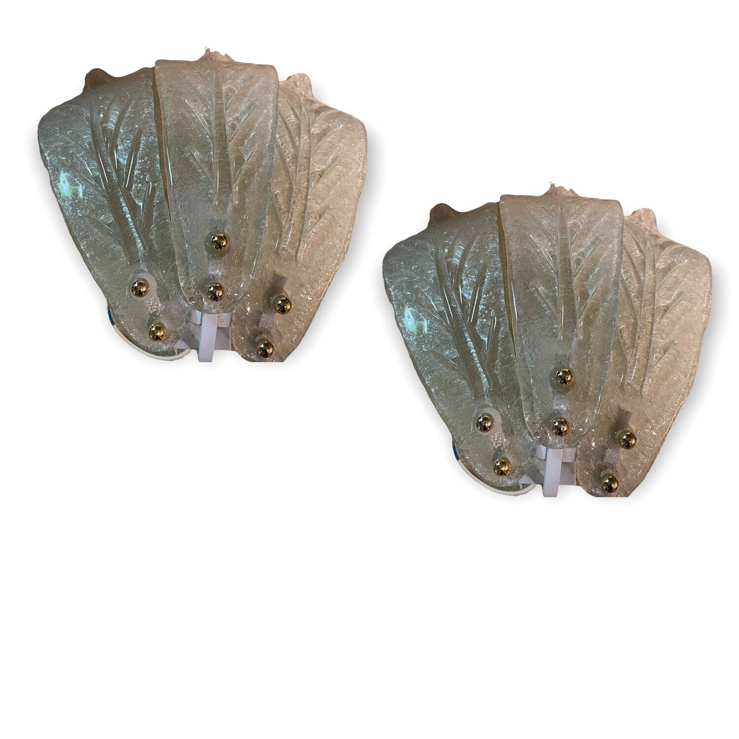 Murano Glass Leaf Sconces, Set of 2