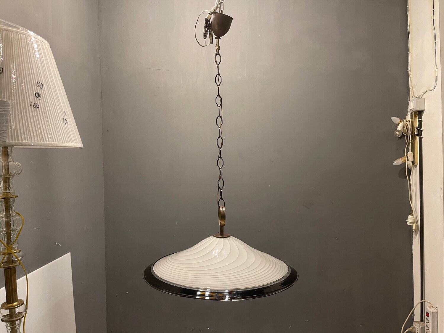 Italian Black and White Light Pendant in Murano Glass