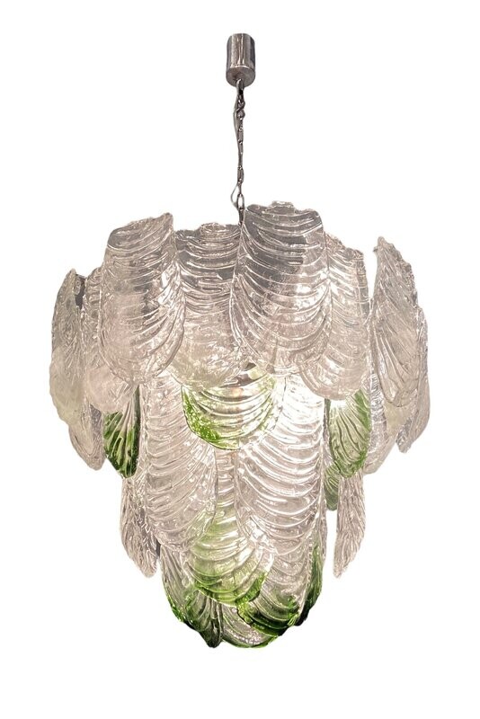 Large Italian Leaf Chandelier in Murano Glass
