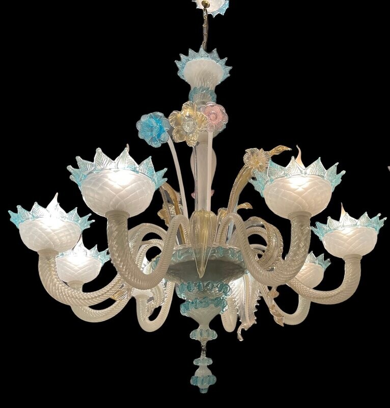 Large Italian Multicolored Murano Glass Chandelier, 1960s