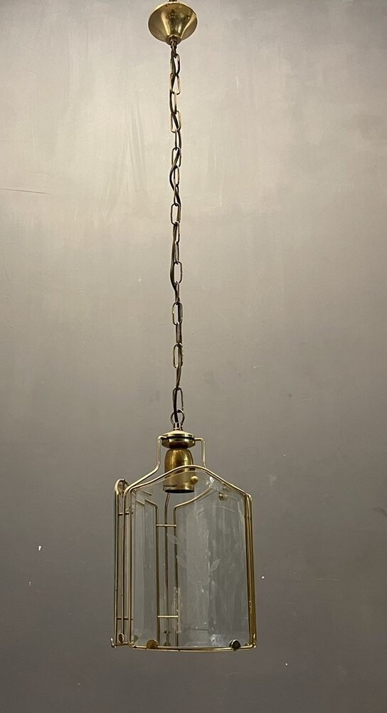 Italian Glass Brass Pendant Ceiling Lamp