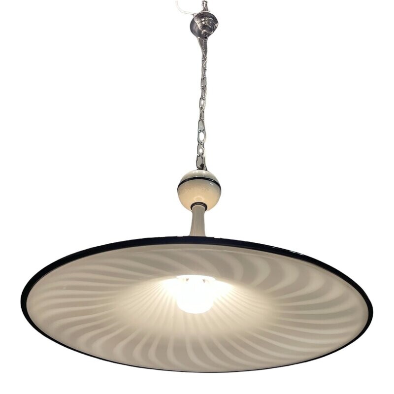 Large Italian Black &amp; White Murano Glass Light Pendant