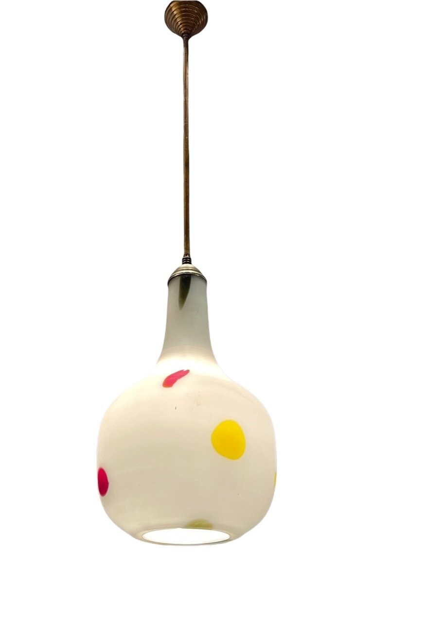 Italian Opaline Glass Pendant Light by De Mayo, 1970s
