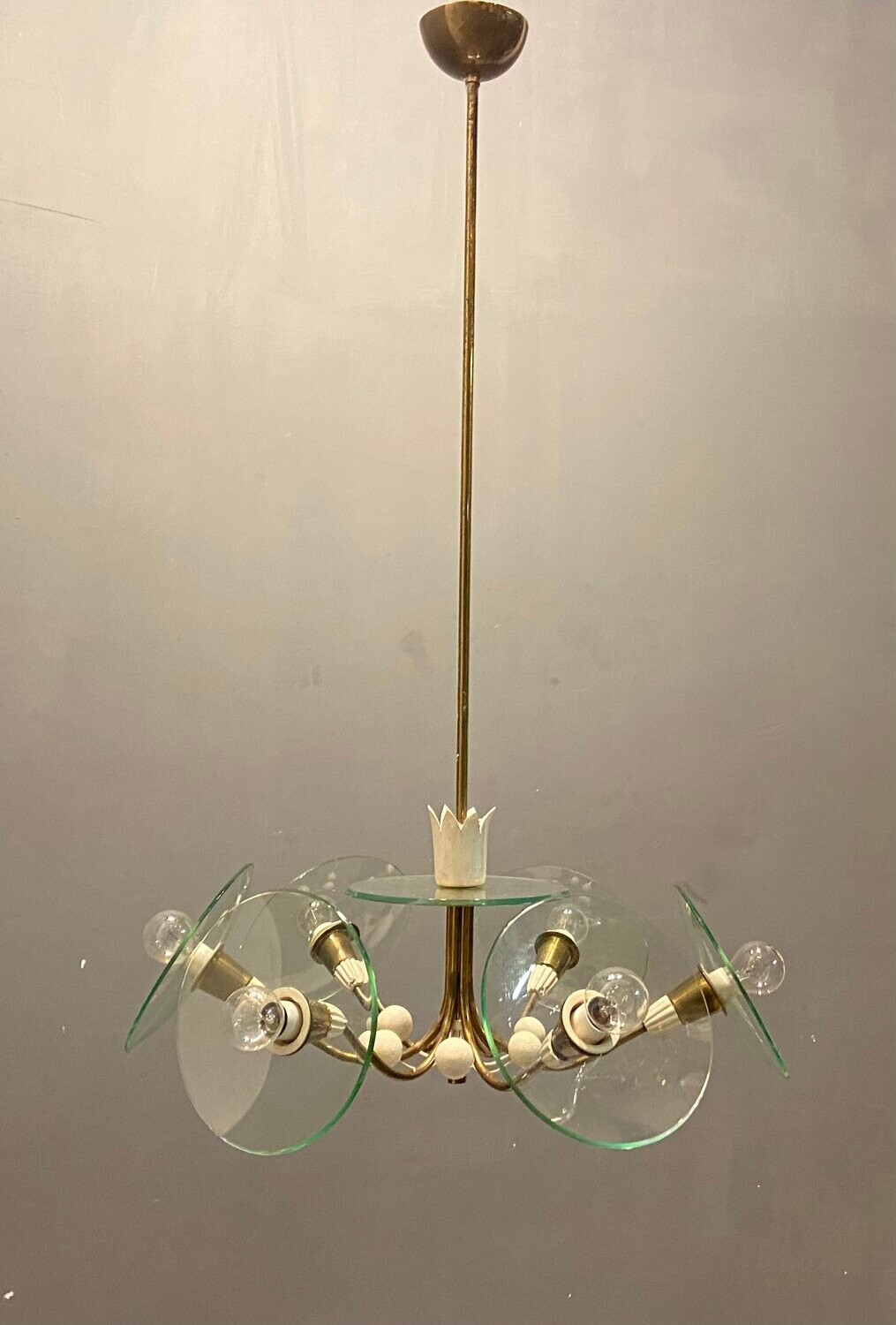 Brass Glass Chandelier by Pietro Chiesa for Fontana Arte, 1940s