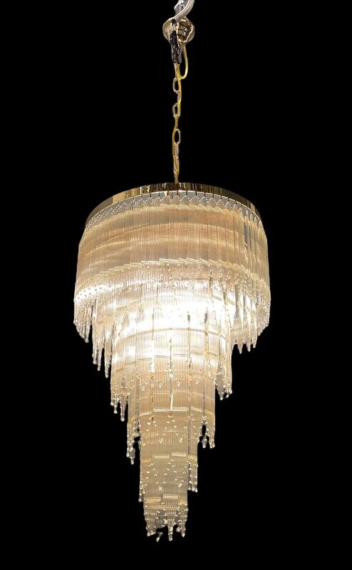 Mid-Century Italian Brass Acrylic Chandelier Lamp