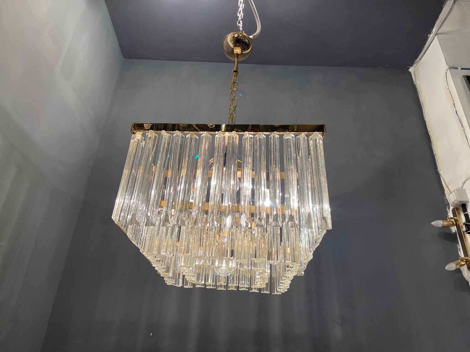 Large Italian Murano Glass Prism Triedri Chandelier Lamp