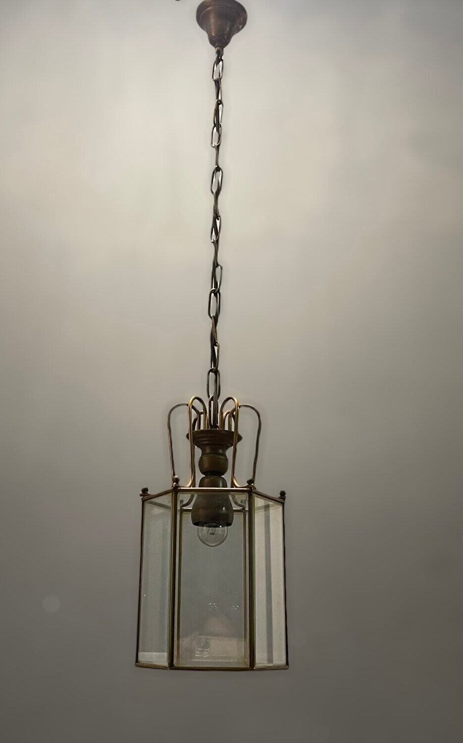 Bronze Glass Light Pendant Lantern, 1950s