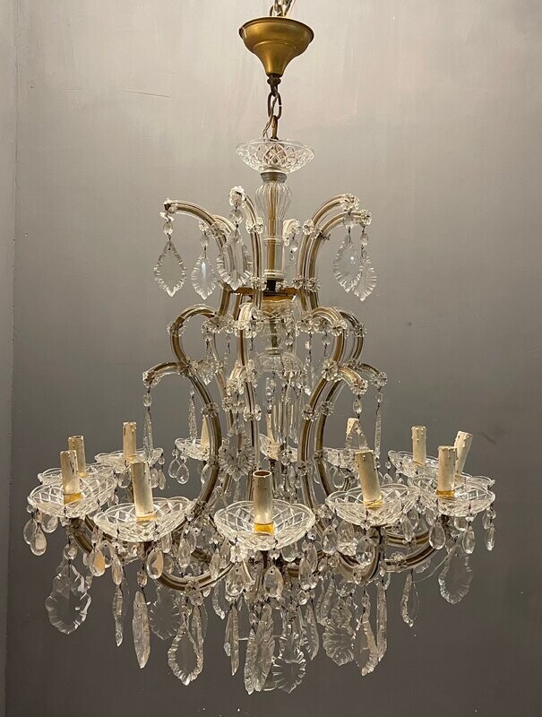Italian Large Crystal Murano Glass Chandelier, 1950s