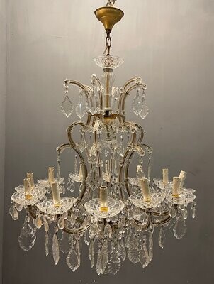 Italian Large Crystal Murano Glass Chandelier, 1950s