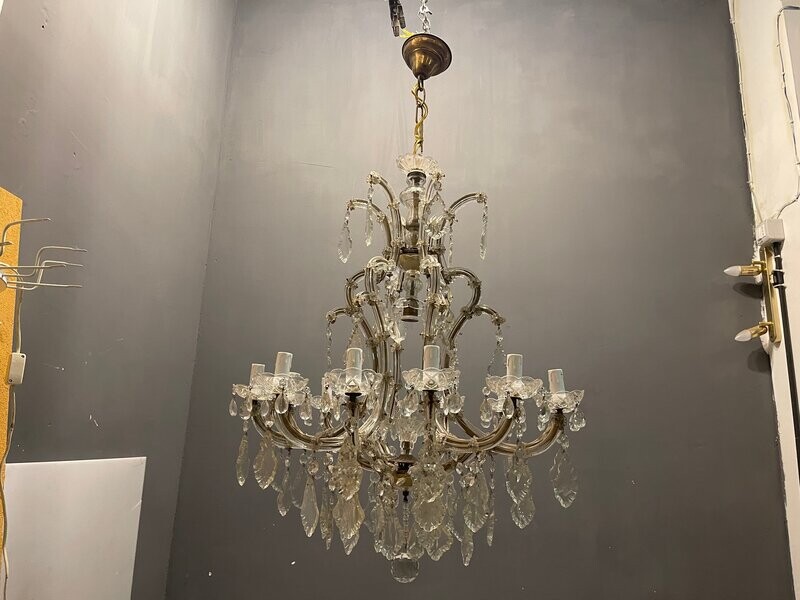 Large Italian Murano Crystal Chandelier, 1950s