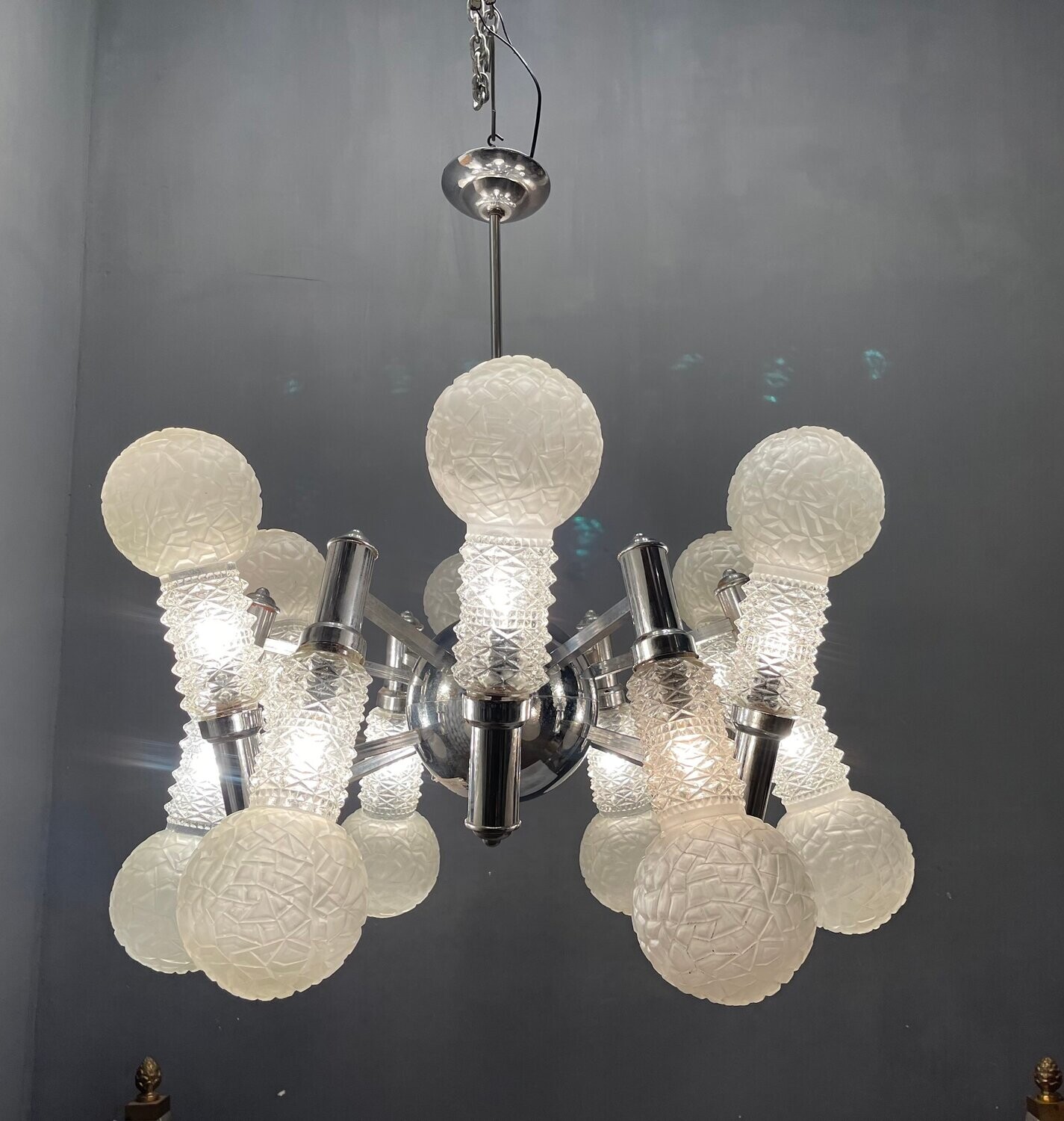Large Chrome Space Age Sputnik Glass Chandelier, 1970s