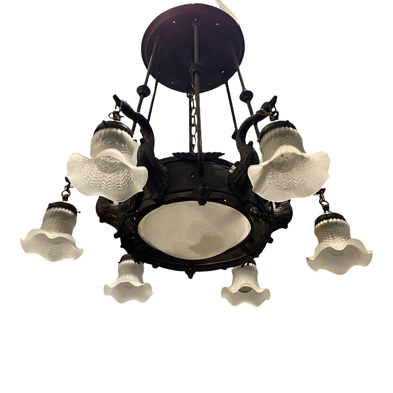 Italian Liberty Chandelier in Bronze, 1940s