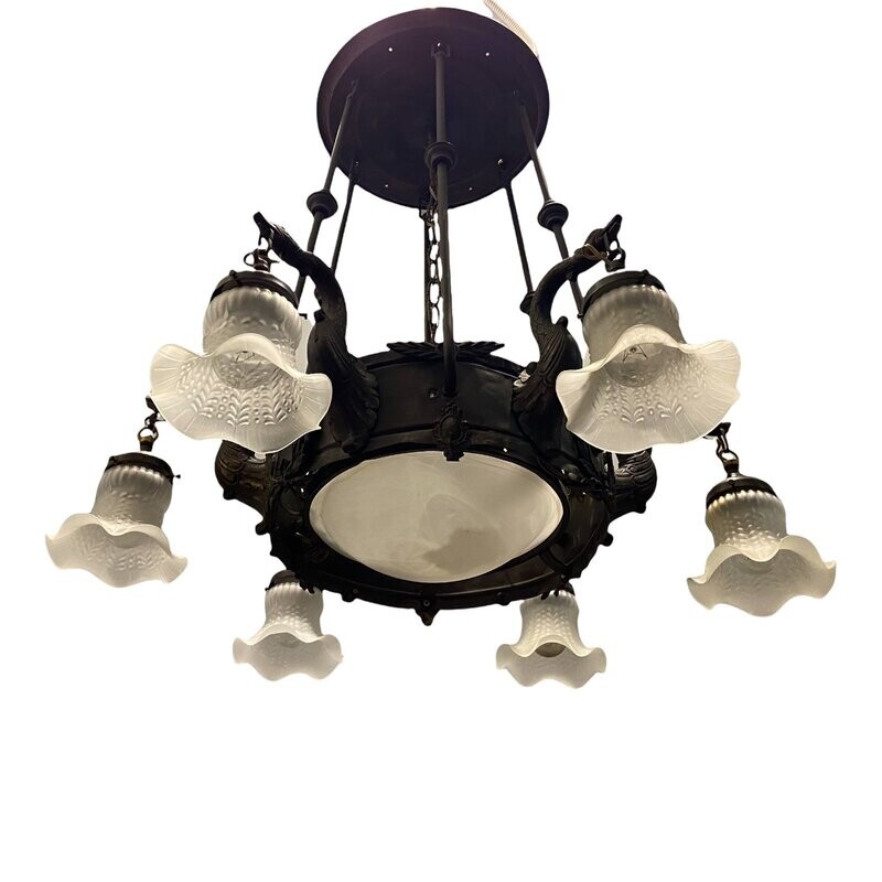 Italian Liberty Chandelier in Bronze, 1940s