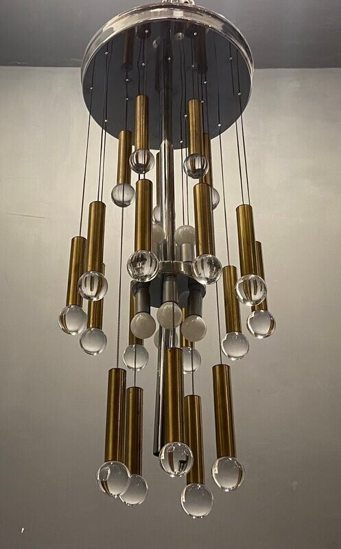 Mid-Century Chrome and Brass Sphere Chandelier from Sciolari