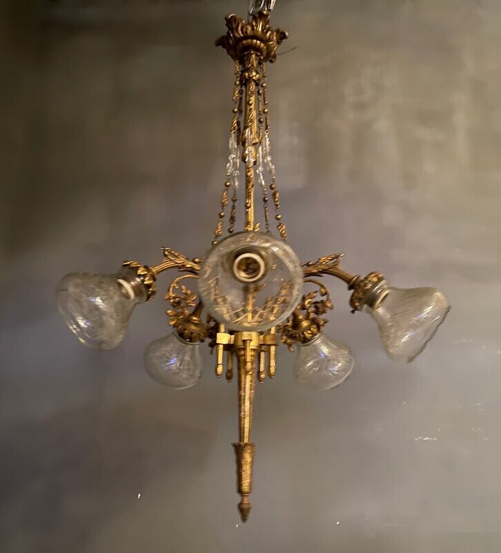 Italian Liberty Bronze Chandelier, 1940s