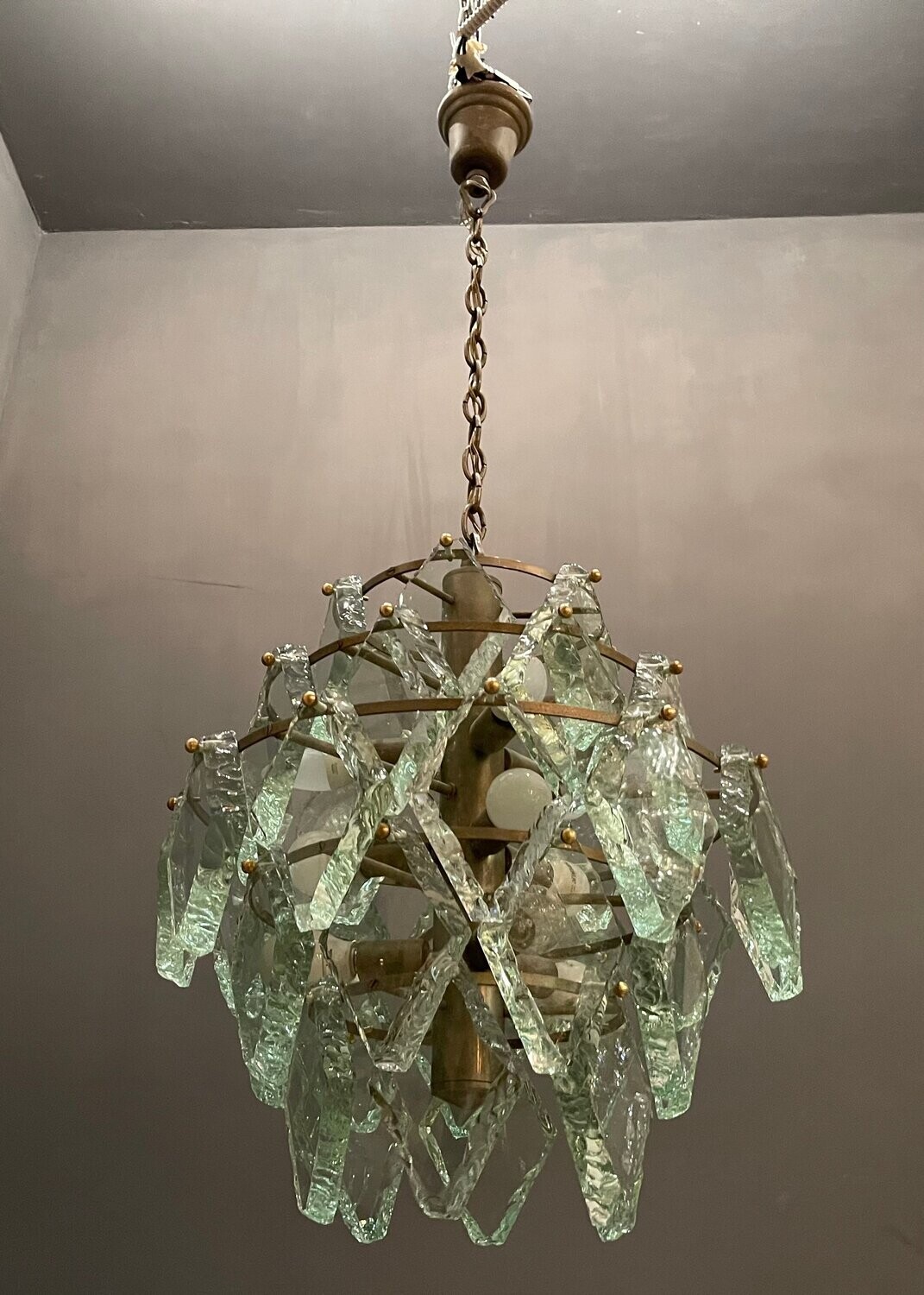 Italian Cut Glass Chandelier from Zero Quattro, 1970s