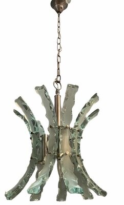 Mid-Century Ice Cut Glass Chandelier by Zero Quattro