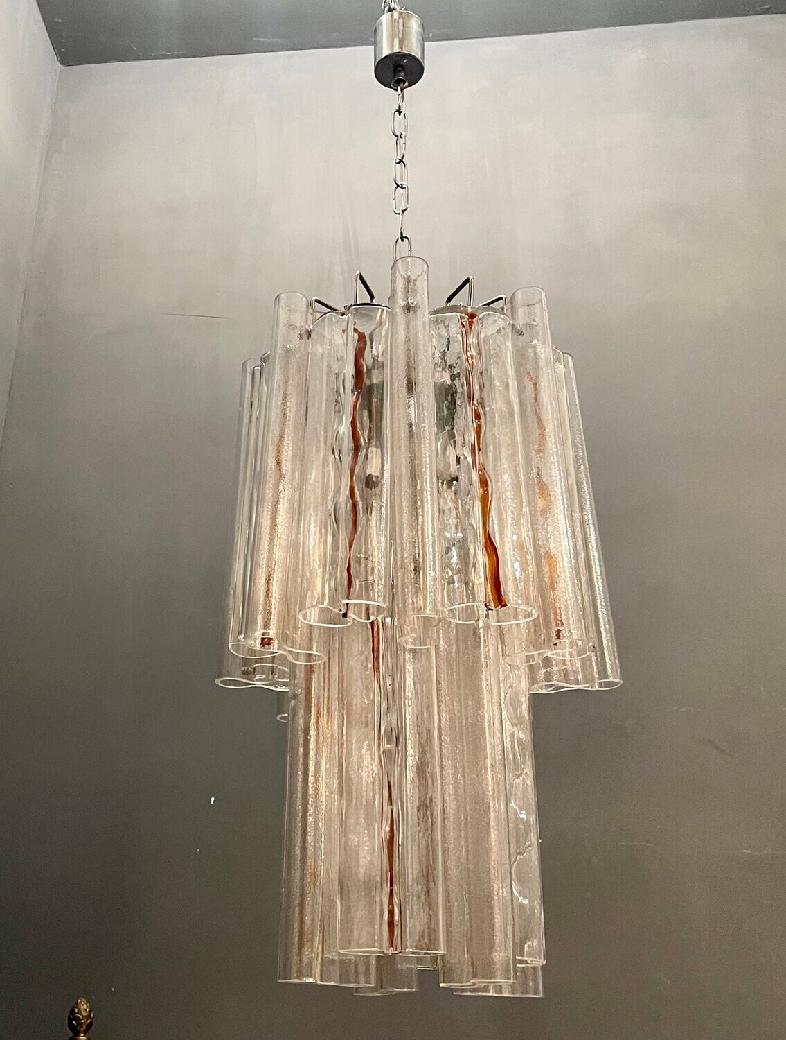 Large Mid-Century Murano Glass Tubular Chandelier