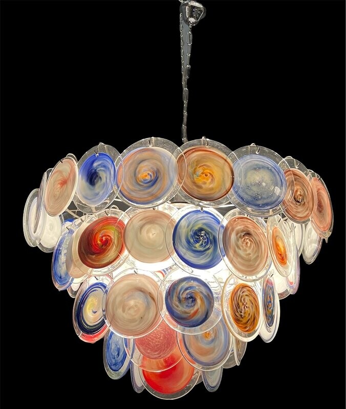 Large Space Age Murano Glass Disc Chandelier, 1970s