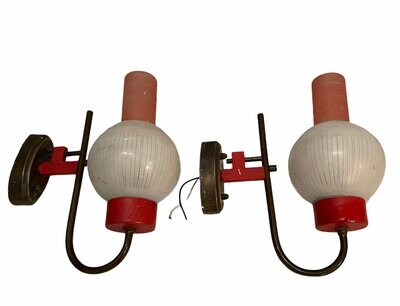 Vintage Red Glass Sconces by Stilnovo, 1950s, Set of 2