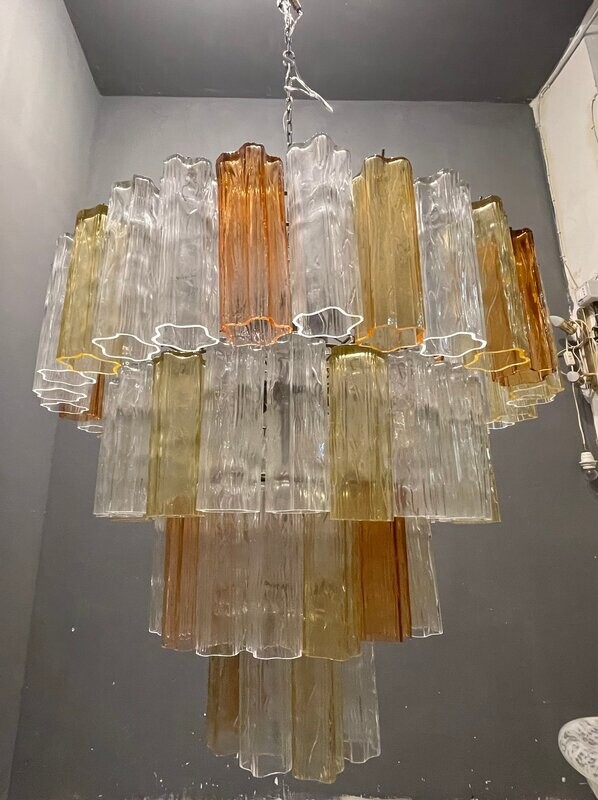 Large Multicolored Murano Glass Tube Tronchi Chandelier, 1970s
