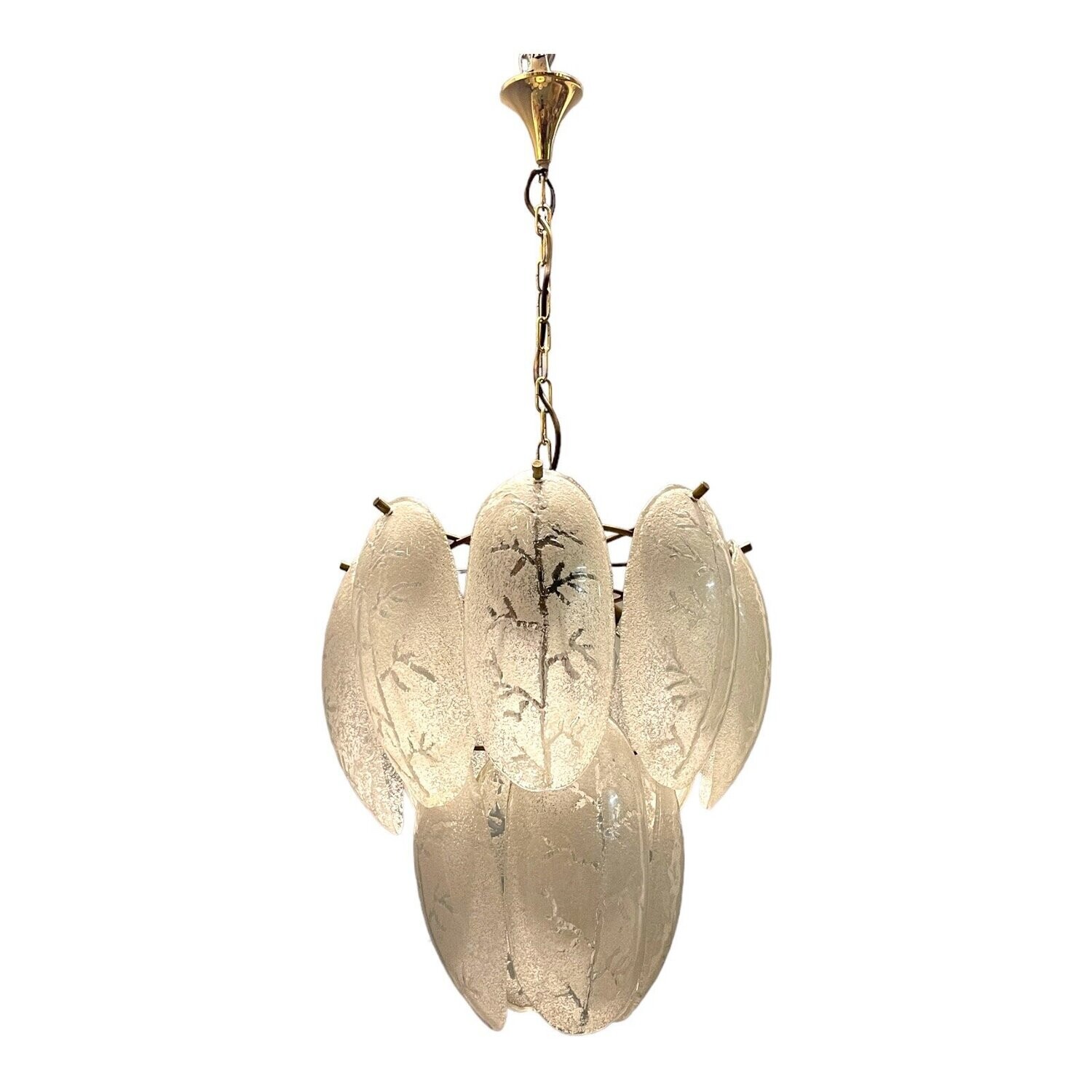 Frosted Murano Glass Leaf Chandelier, 1970s