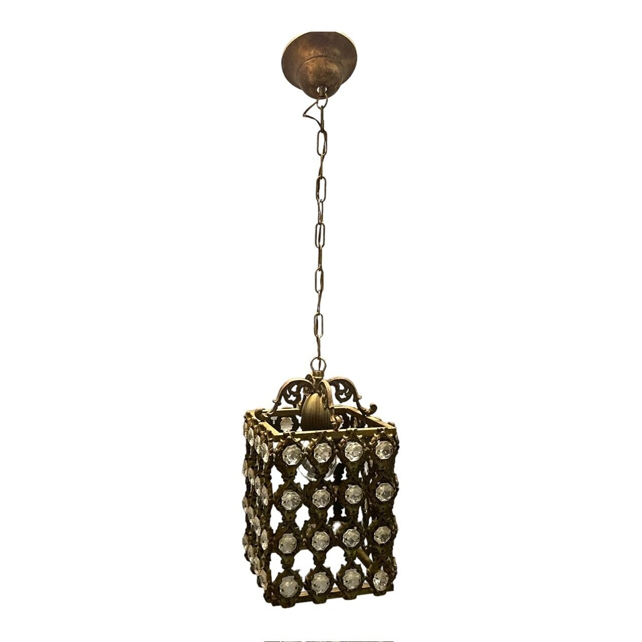 Vintage Bronze Crystal Light Pendant, 1950s