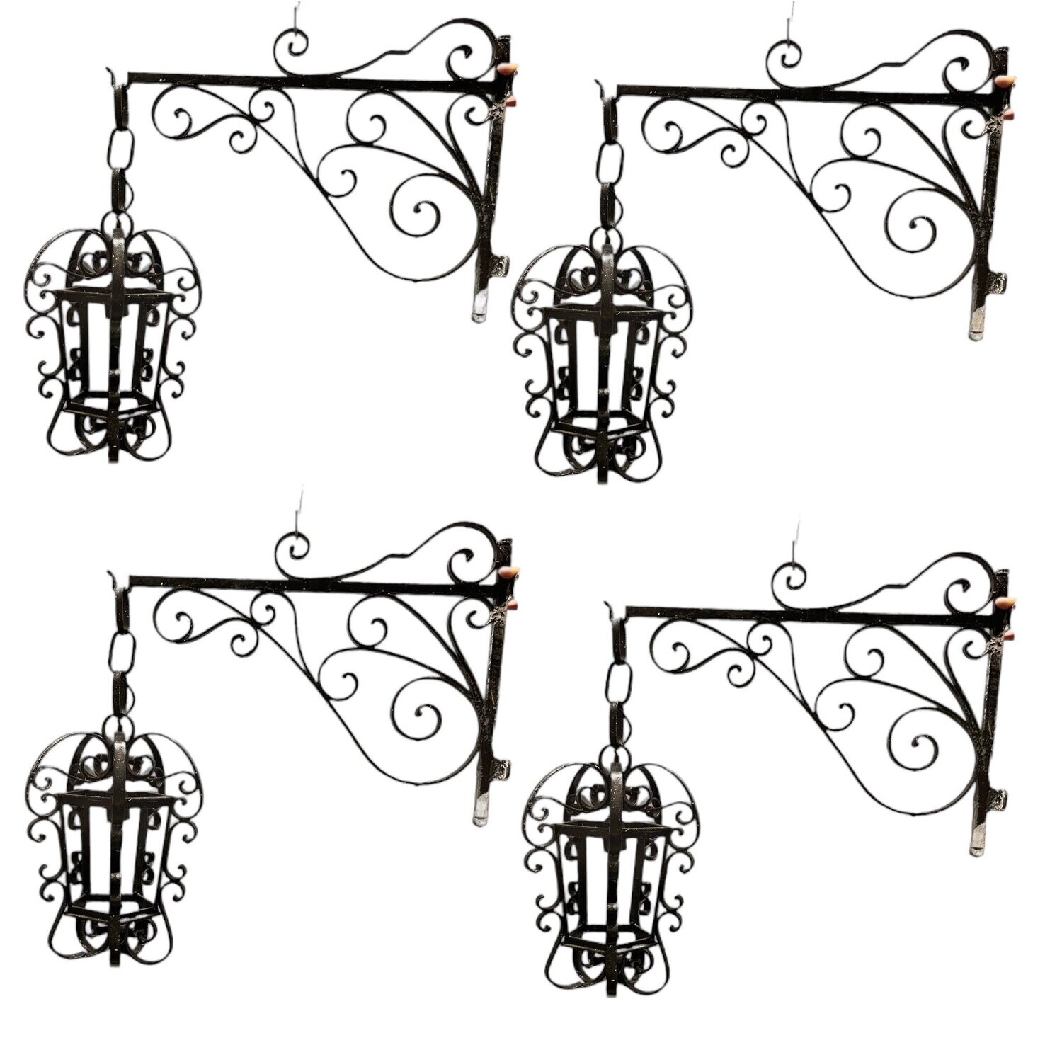 Large Vintage Sconces in Wrought Iron, 1950s, Set of 4