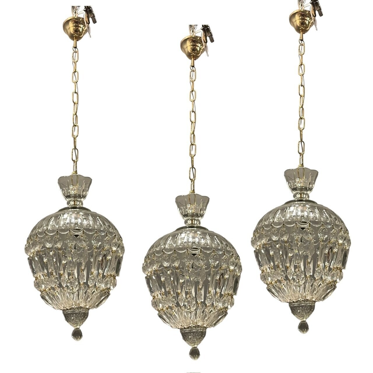 Vintage Crystal Pendant Lights, 1960s, Set of 3