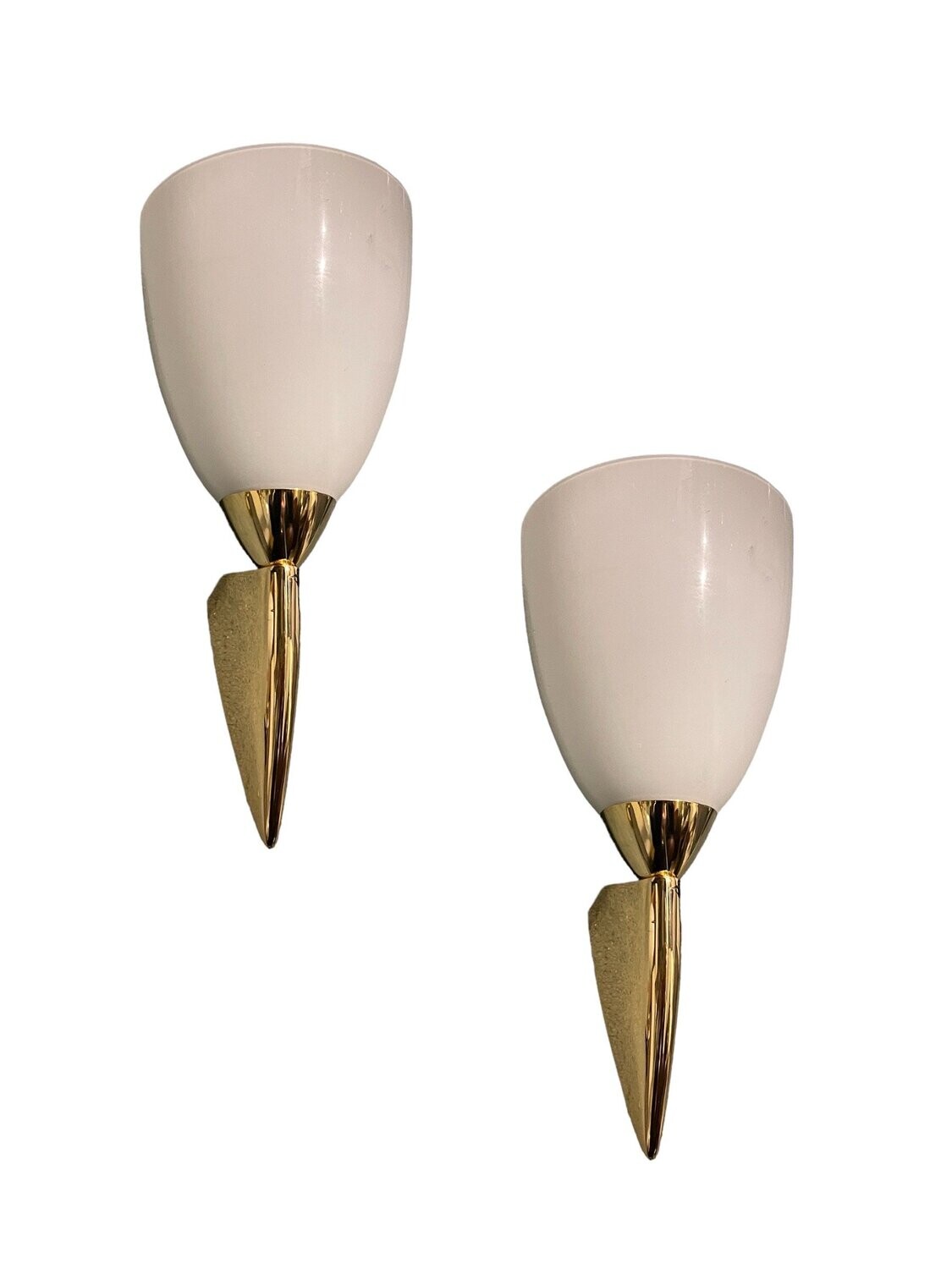 Italian Brass and Opaline Glass Sconces, 1970s, Set of 2