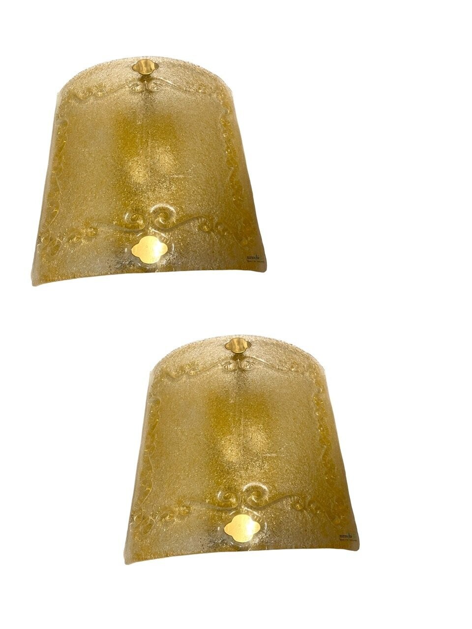 Large Venetian Gold Frosted Murano Glass Sconces, 1970s, Set of 2