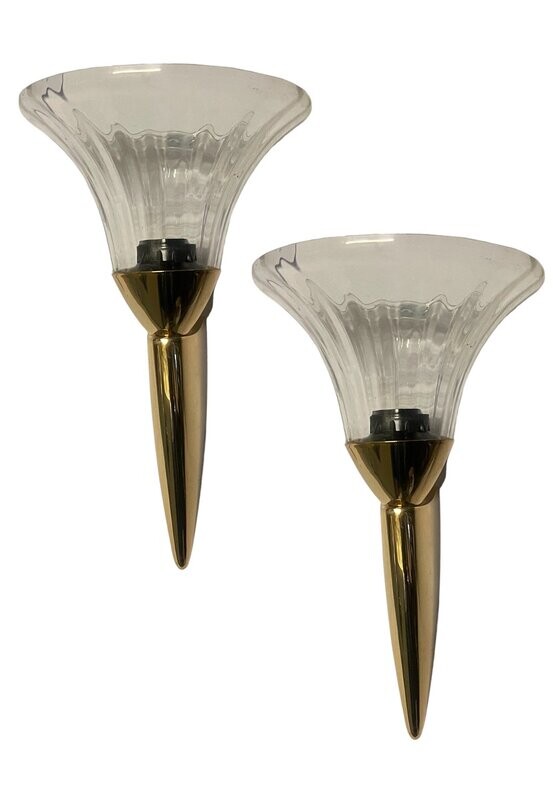 Murano Glass Brass Sconces, 1980s, Set of 2