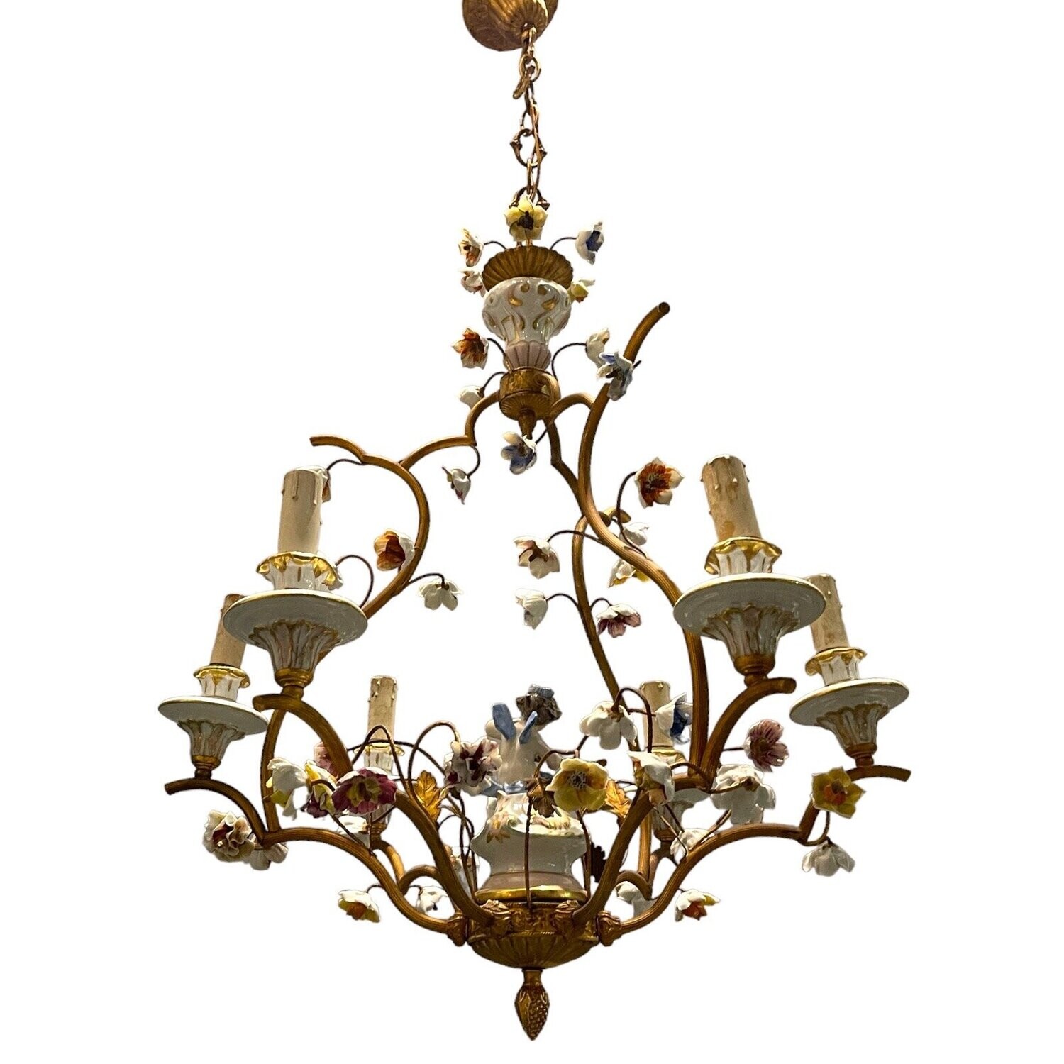 Ceramic Gold Gilded Chandelier, 1940s