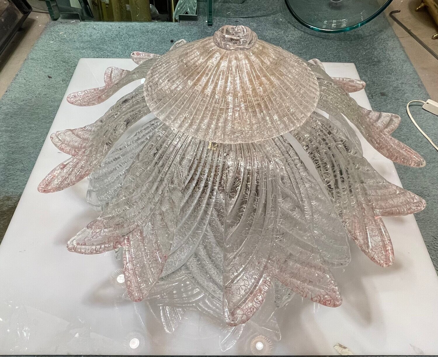 Murano Glass Flushmount with Blossom Pink Accents, 1970s