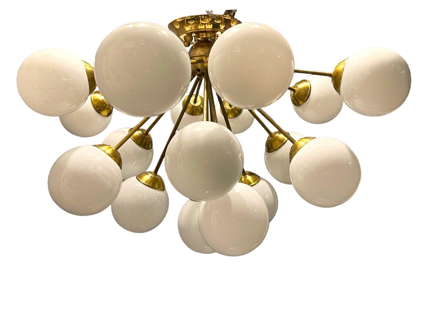 Large Opaline Glass Brass Sputnik Starburst Flushmount, 1980s
