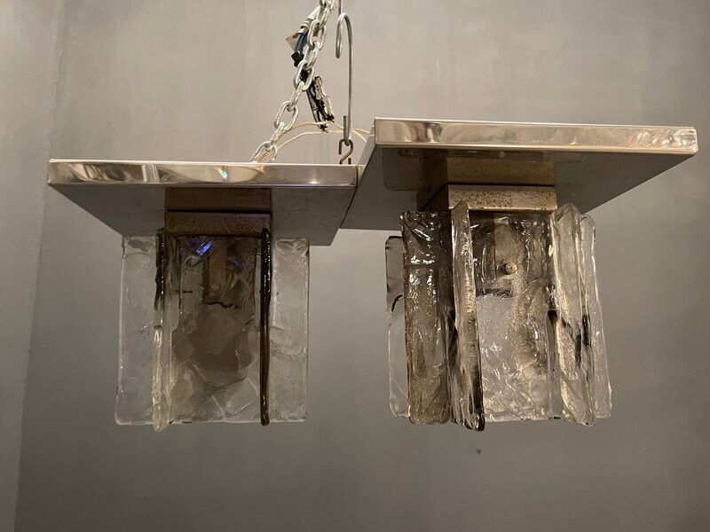 Chrome &amp; Murano Glass Ceiling Lamp by Mazzega , 1970s