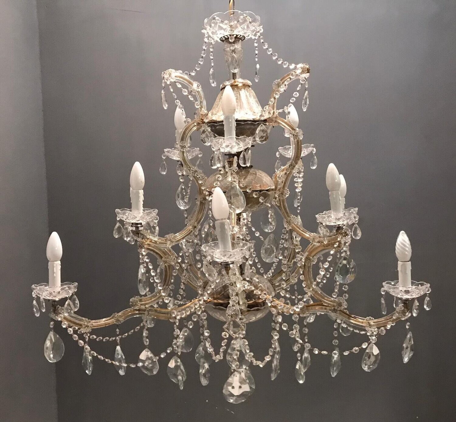 Large Italian Crystal Murano Chandelier, 1950s