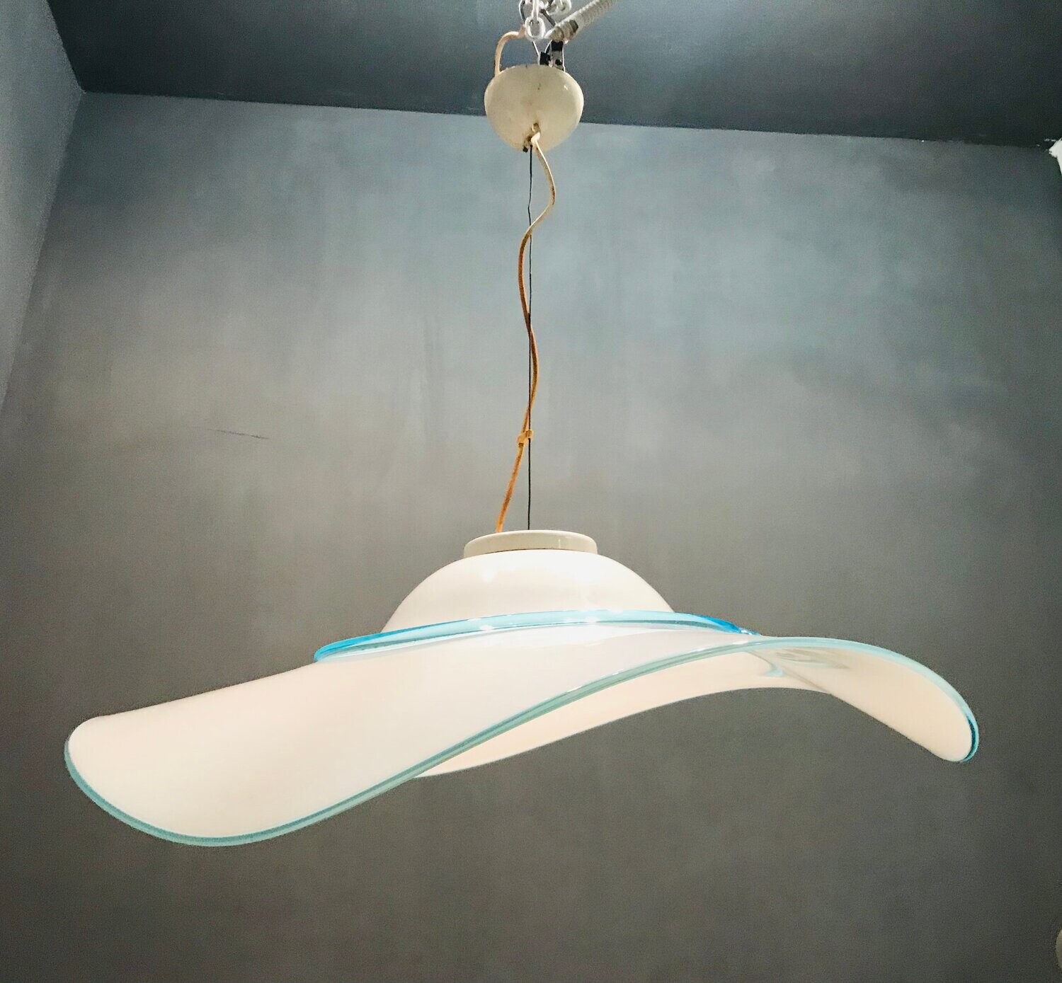 Large Mid-Century Murano Glass Hat Light Pendant