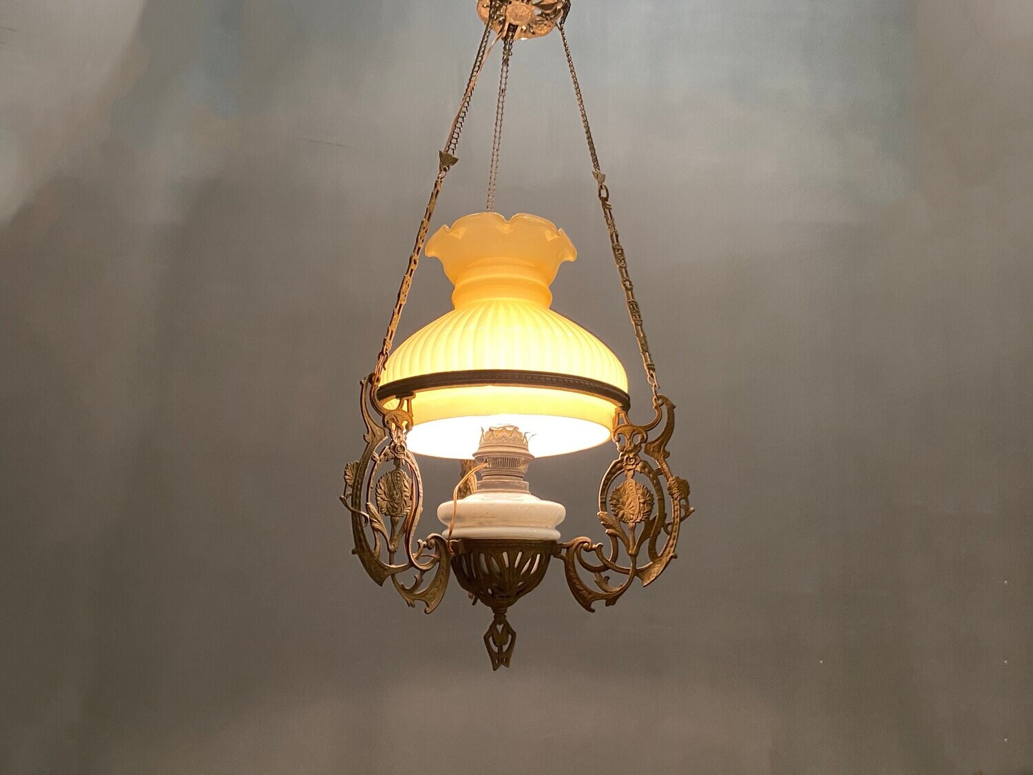 Vintage Opaline Bronze Pendant Lamp, 1950s