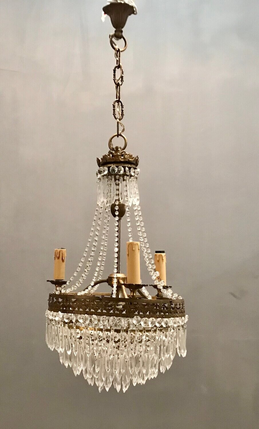 Vintage Crystal Beaded Chandelier, 1940s