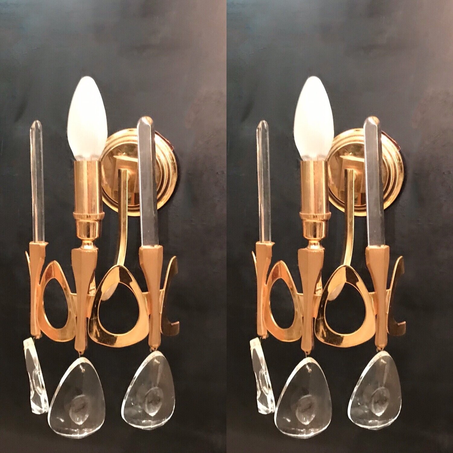 Crystal Sconces by Gaetano Sciolari, 1970s, Set of 2