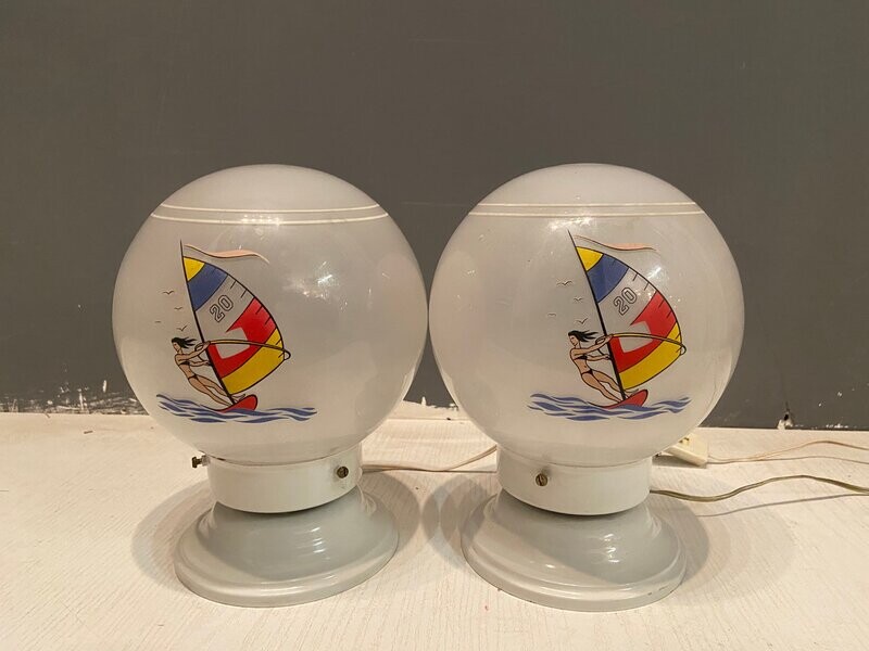 Midcentury Opaline Glass Table Lamps, 1970s, Set of 2