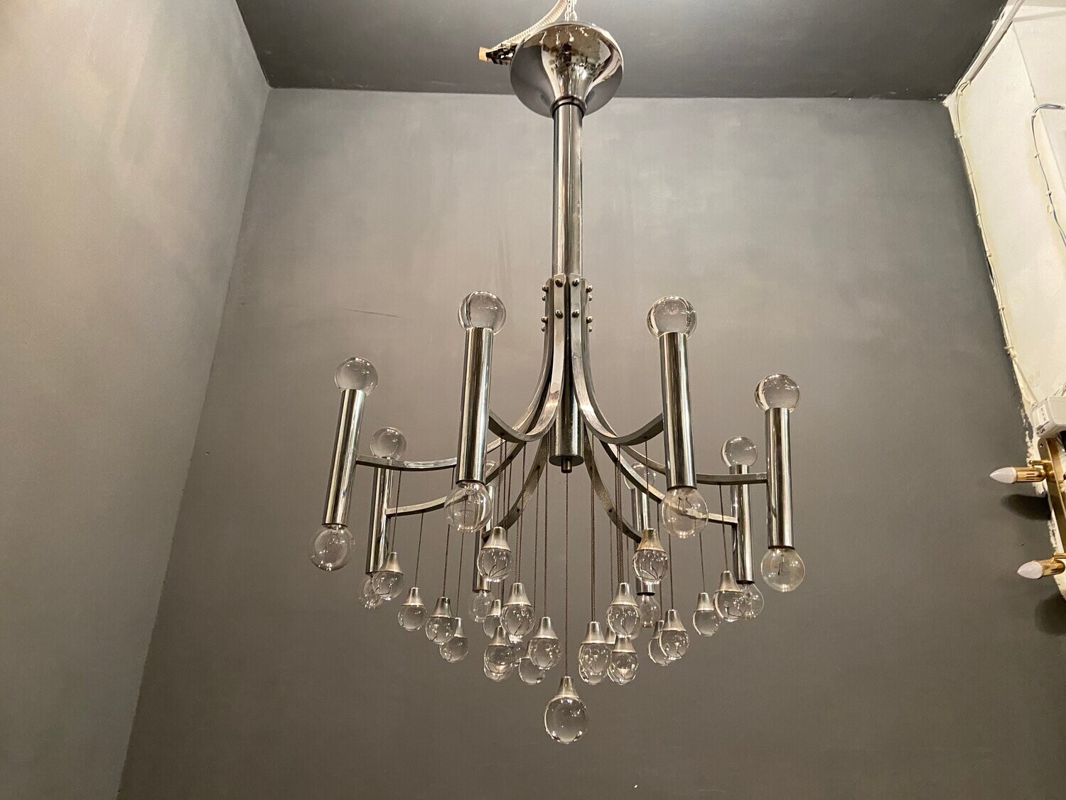 Mid-Century Chrome Crystal Sphere Chandelier by Gaetano Sciolari, 1970s