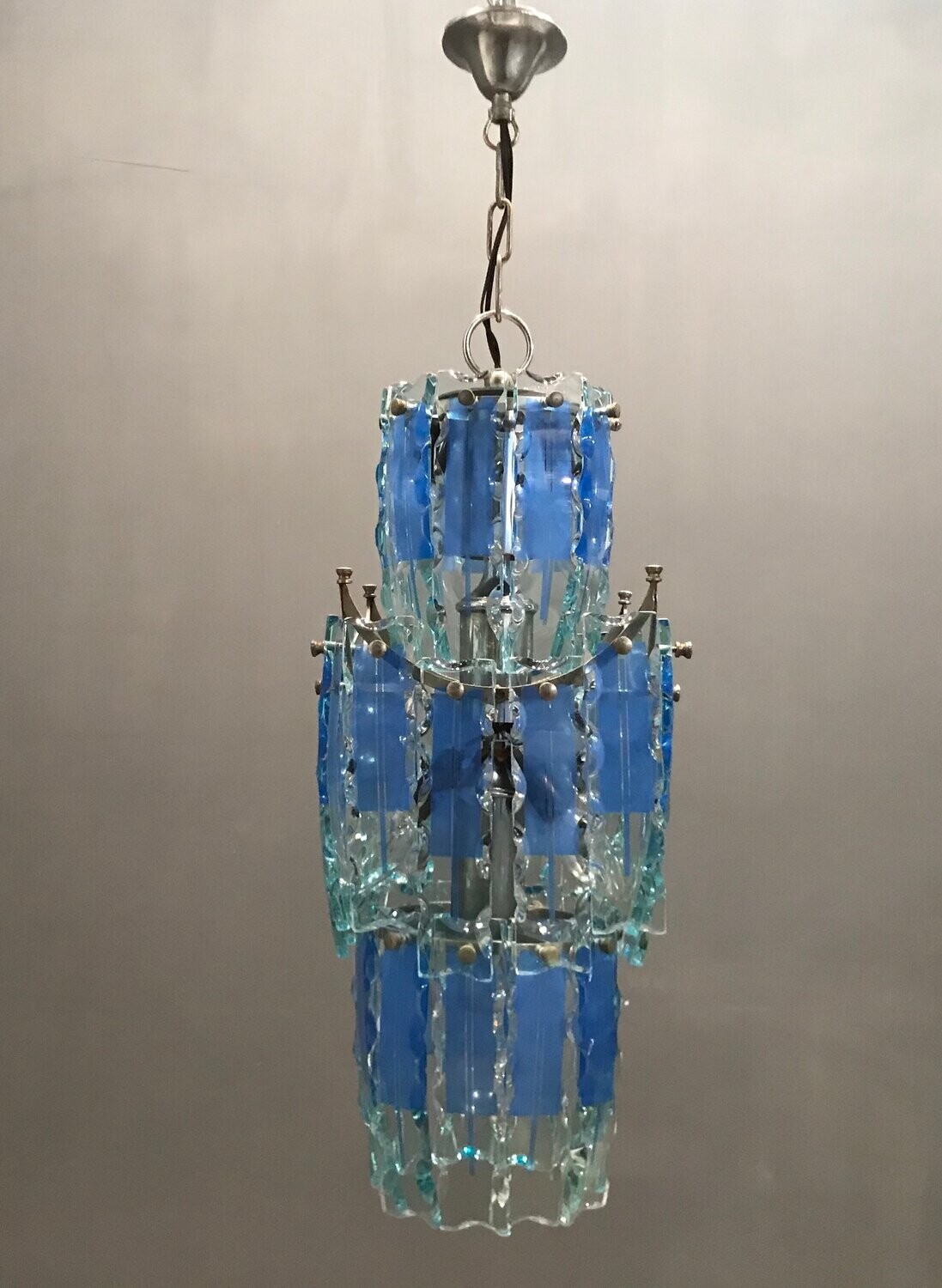 Mid-Century Blue Glass Ceiling Lamp, 1970s