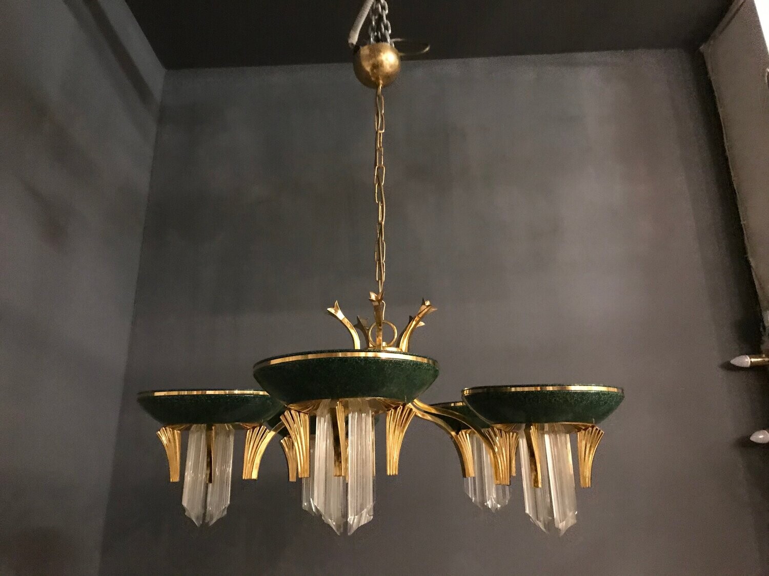 Crystal Brass Chandelier, 1970s