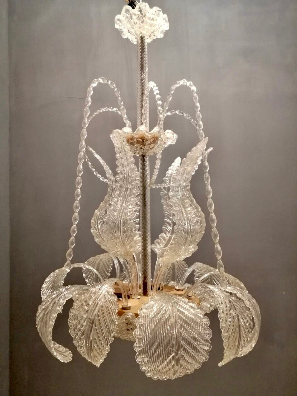 Large Art Deco Murano Glass Chandelier by Ercole Barovier, 1940s